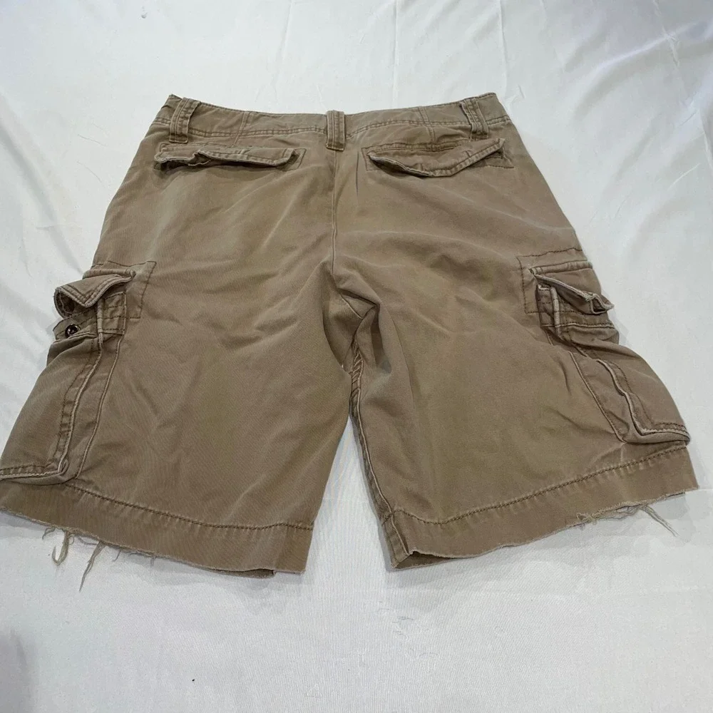 Old Navy Mens Cargo Shorts Khaki Tan Cotton Distressed Frayed Hem Size 32